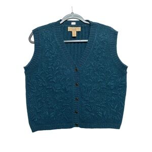 VINTAGE Telluride Clothing Co Knit Vest Womens L Leaf Pattern Sweater Cardigan